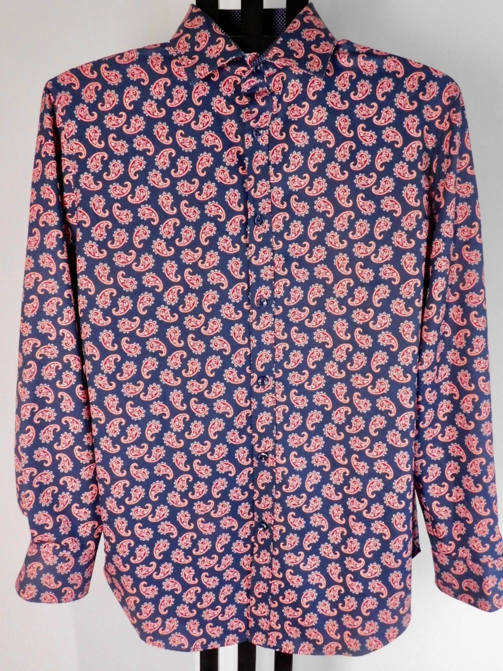 Tallia Men's Medium Navy Blue Paisley Button Up Dress Shirt 15-15.5 33-34